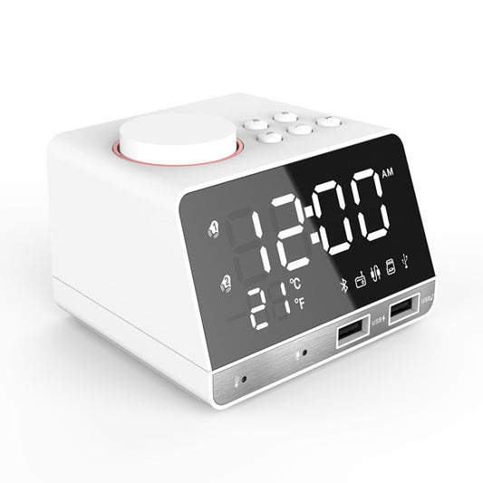 K11 Bluetooth Alarm Clock Speaker Creative Digital Music Clock Display Radio with Dual USB Interface, Support U Disk / TF Card / FM / AUX, UK Plug(White) by bashfashion