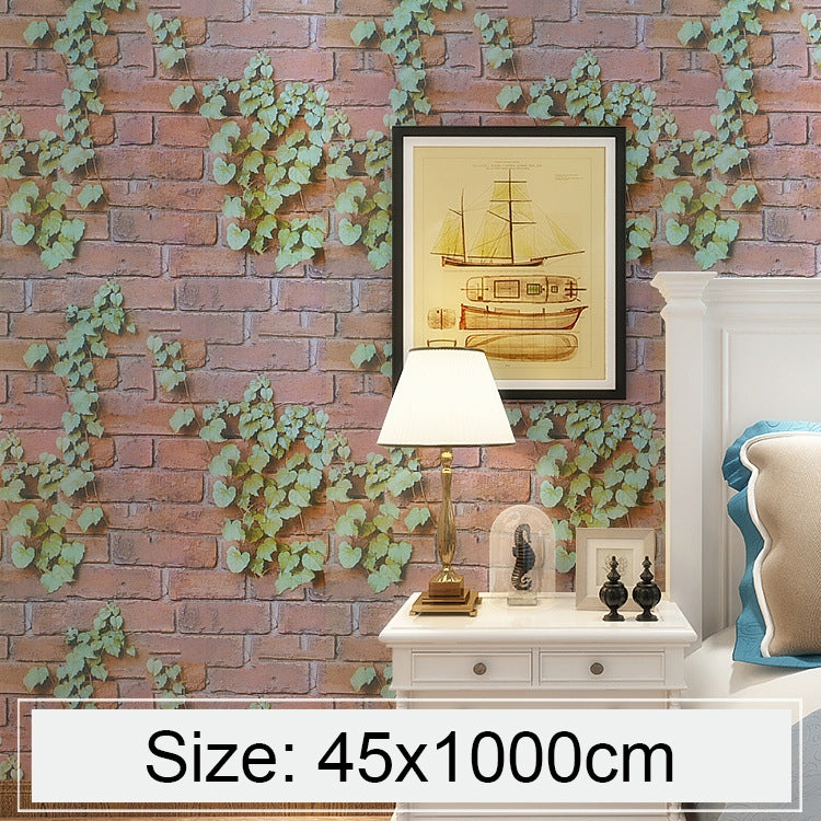 Creative 3D Parthenocissus Stone Brick Decoration Wallpaper Stickers Bedroom Living Room Wall Waterproof Wallpaper Roll, Size: 45 x 1000cm by bashfashion