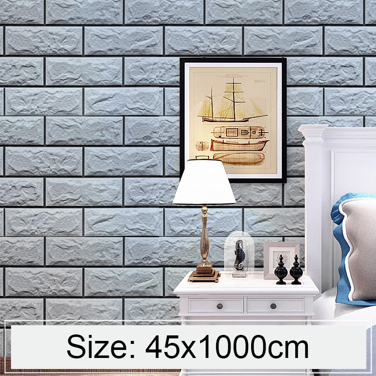 Silver Grey Brick Creative 3D Stone Brick Decoration Wallpaper Stickers Bedroom Living Room Wall Waterproof Wallpaper Roll, Size: 45 x 1000cm by bashfashion