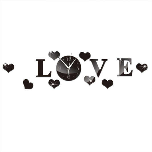 Creative LOVE Clock Acrylic Mirror DIY Wall Sticker(Black) by bashfashion