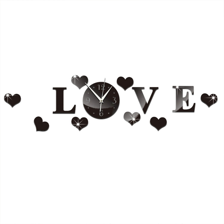 Creative LOVE Clock Acrylic Mirror DIY Wall Sticker(Black) by bashfashion