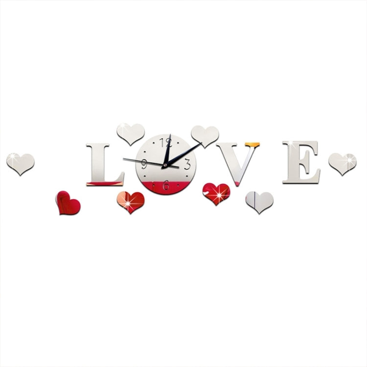 Creative LOVE Clock Acrylic Mirror DIY Wall Sticker(Silver) by bashfashion
