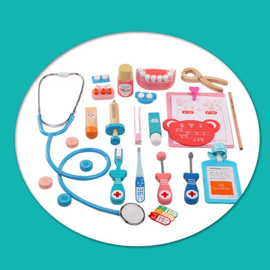 Wooden Child Early Learning Puzzle Doctor Role Playing Game Toy Bag Set by bashfashion