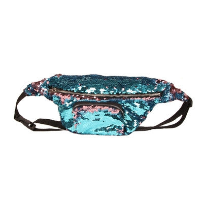 Sequins Waist Bag Double Color Makeup Bag Mermaid Purses Chest Pack Women Girl Travelling Mobile Phone Bag(Blue) by bashfashion