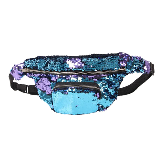 Sequins Waist Bag Double Color Makeup Bag Mermaid Purses Chest Pack Women Girl Travelling Mobile Phone Bag(Mint Blue) by bashfashion