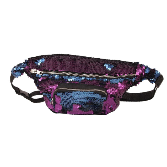Sequins Waist Bag Double Color Makeup Bag Mermaid Purses Chest Pack Women Girl Travelling Mobile Phone Bag(Purple) by bashfashion