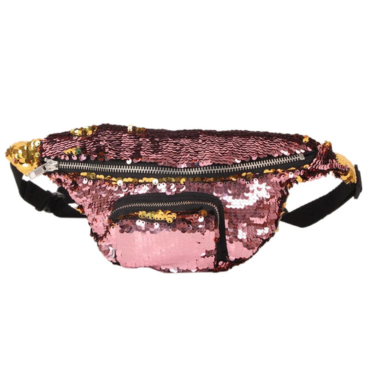 Sequins Waist Bag Double Color Makeup Bag Mermaid Purses Chest Pack Women Girl Travelling Mobile Phone Bag(Rose Gold) by bashfashion