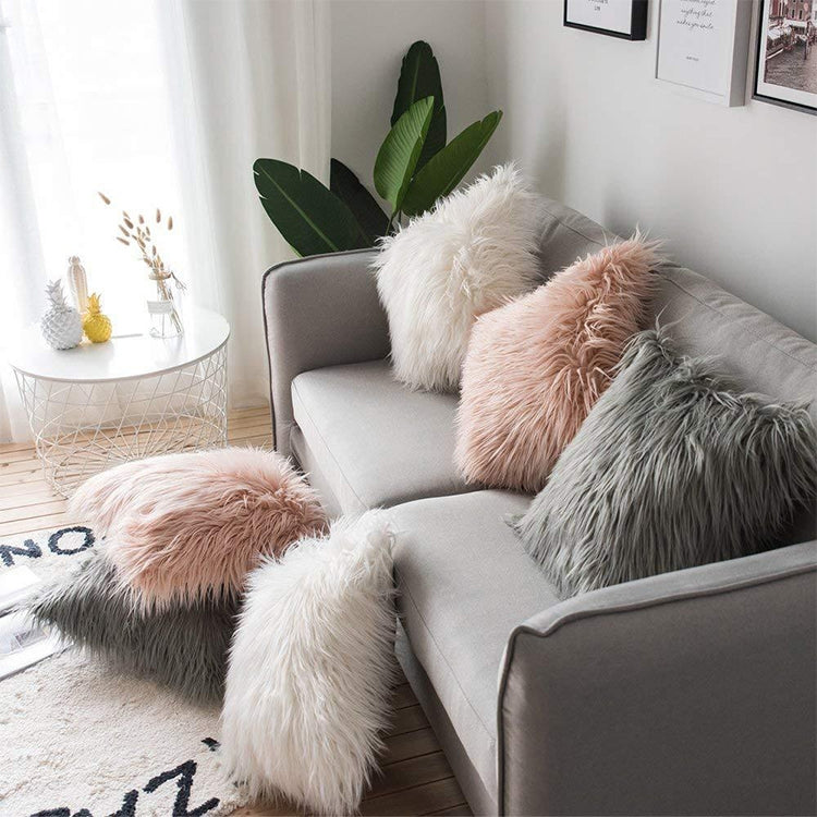 Velvet Long Plush Pillow Cover Popular Square Furry Cover Home Bed Room Decoration Pillowcase, Size: 45 x 45cm(Khaki) by bashfashion