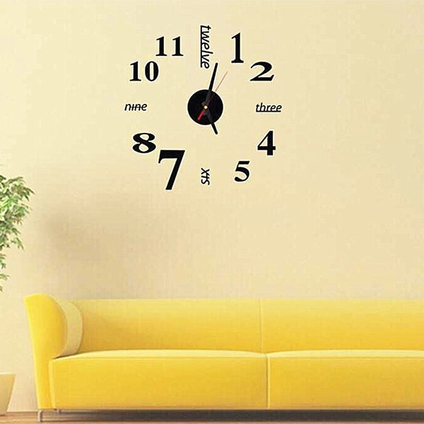 Lovelife WC37130 Acrylic English Digital DIY Stereo Wall Clock Wall Stick Clock (Black) by bashfashion