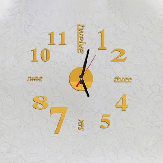 Lovelife WC37130 Acrylic English Digital DIY Stereo Wall Clock Wall Stick Clock (Gold) by bashfashion