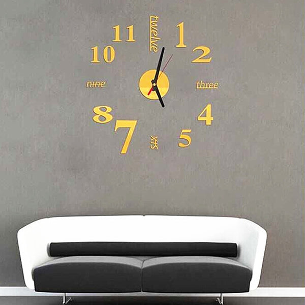 Lovelife WC37130 Acrylic English Digital DIY Stereo Wall Clock Wall Stick Clock (Gold) by bashfashion