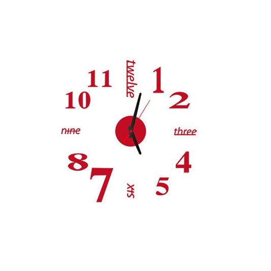 Lovelife WC37130 Acrylic English Digital DIY Stereo Wall Clock Wall Stick Clock (Red) by bashfashion