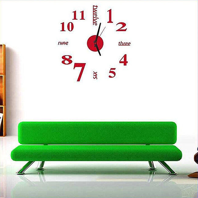 Lovelife WC37130 Acrylic English Digital DIY Stereo Wall Clock Wall Stick Clock (Red) by bashfashion