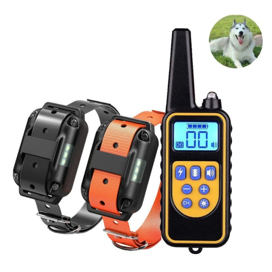 880-2 800 Yards Rechargeable Remote Control Collar Dog Training Device Anti Barking Device(Black+Orange) by bashfashion