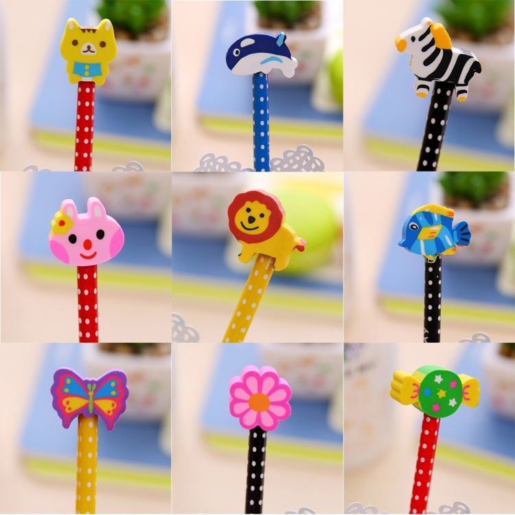 10pcs Creative Stationery Cartoon Animals Series Wooden HB Pencil with Eraser Children Pencils For Kids School Office Supply, Random Color Delivery by bashfashion