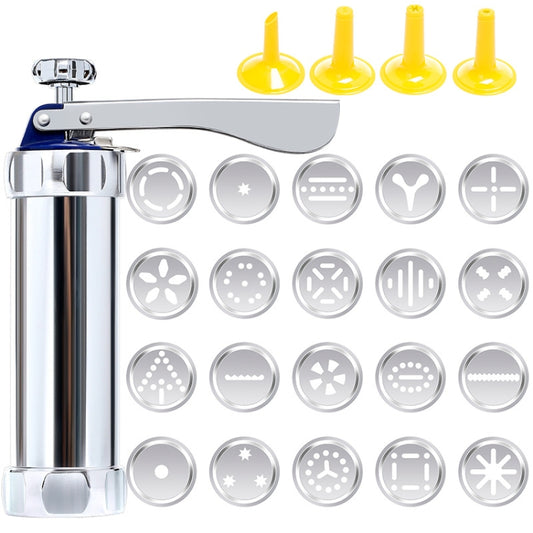 Multifunctional Household Cookie Biscuit Machine Tool Mold Decorating Mounted DIY Baking with 20 Moulds & 4 Nozzles(Silver) by bashfashion