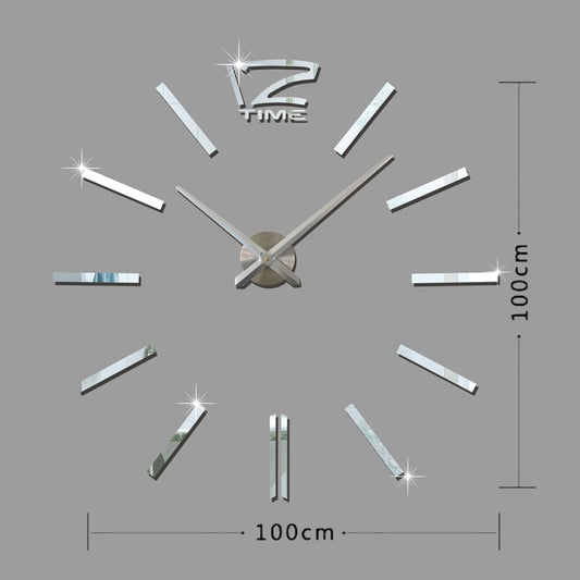 39 inch Bedroom Home Office Decoration Modern Frameless Large DIY 3D Mirror Wall Sticker Mute Clock(Silver) by bashfashion
