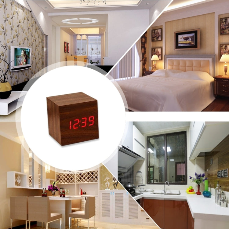 Wood Clock Desk Table LED Digital Display Alarm Clock with Time & Date & Temperature Display(Brown) by bashfashion