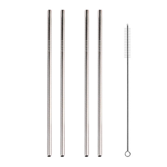 5pcs Reusable Stainless Steel Straight Drinking Straw + Cleaner Brush Set Kit, 215*6mm(Silver) by bashfashion