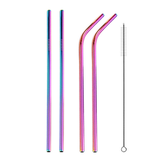 4pcs Reusable Stainless Steel Drinking Straw + Cleaner Brush Set Kit, 215*6mm(Colour) by bashfashion