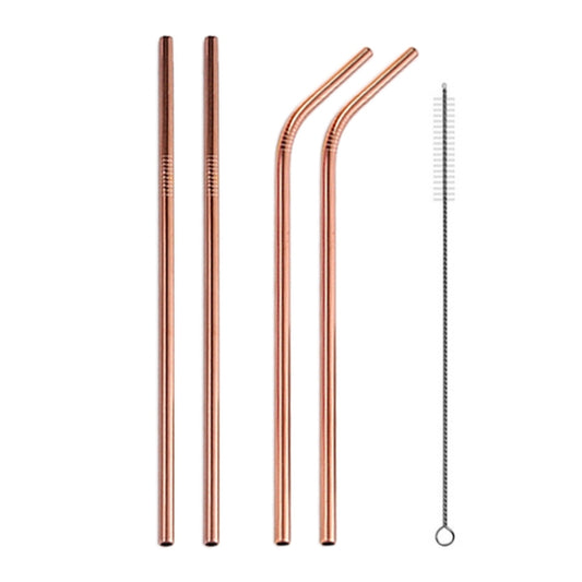 4pcs Reusable Stainless Steel Drinking Straw + Cleaner Brush Set Kit, 215*6mm(Rose Gold) by bashfashion