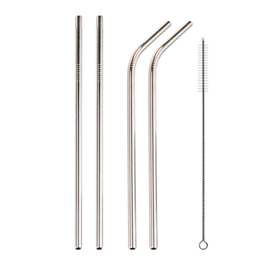 4pcs Reusable Stainless Steel Drinking Straw + Cleaner Brush Set Kit, 266*6mm(Silver) by bashfashion