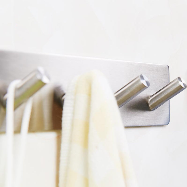 Stainless Steel Four Oblique Row Hook Bathroom Non-perforated Storage Clothes Rack by bashfashion