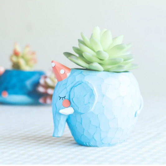 Lovely Home Garden Office Resin Cartoon Animal Blue Elephant Shaped Plant Flower Pot Decoration Animal Flower Pots Planter by bashfashion