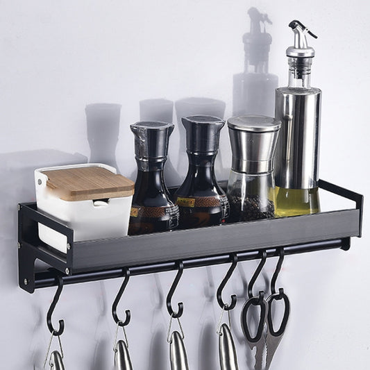 40cm 6 Hooks Kitchen Multi-function Wall Hanging Holder Seasoning Storage Rack (Black) by bashfashion