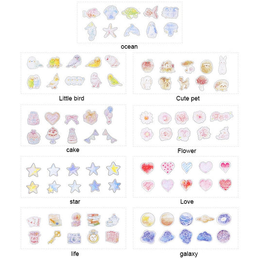 10 Packs Creative Waterproof PVC Sticker DIY Album Diary Watercolor Decorative Sticker, Random Delivery by bashfashion