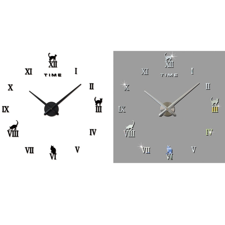 Home Office Decor Frameless Cat Shape Large Size DIY 3D Mirror Surface Wall Stickers Mute Clock, Size: 100*100cm(Black) by bashfashion