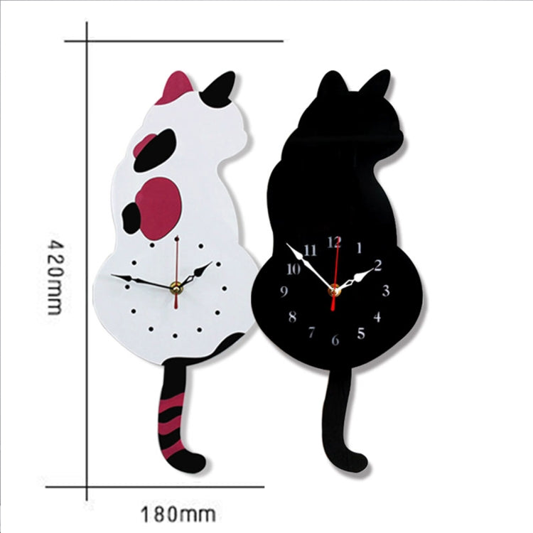 42x18cm Home Office Bedroom Decoration Battery Operated Cat Shaped Wall Clock with Swinging Tails(Black) by bashfashion