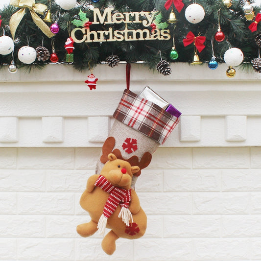 Christmas Ornament Decoration Lattice Cloth Christmas Stocking Gift Bag Pendant by bashfashion