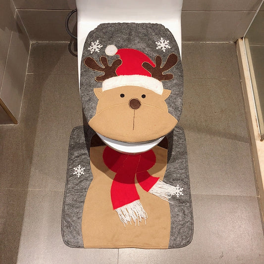 2 in 1 Elk Christmas Decoration Toilet Set by bashfashion