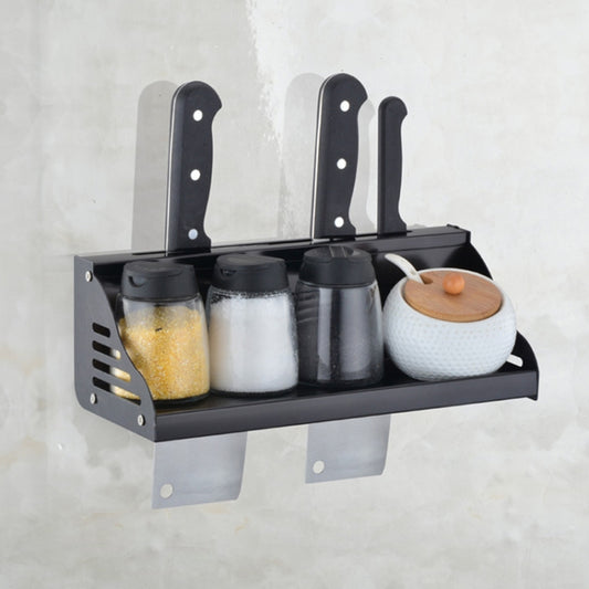 30cm Kitchen Multi-function Wall-mounted Condiment Storage Rack (Black) by bashfashion