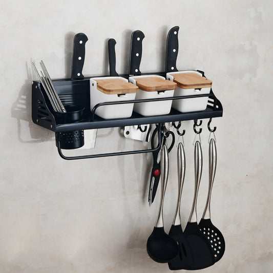 A Version 50cm 1 Cup 8 Hooks Kitchen Multi-function Wall-mounted Condiment Storage Rack (Black) by bashfashion