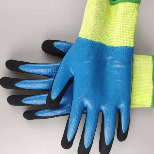 1 Pairs HEEP Ding Qing + Frosted anti-cut 2 Times Dipping Anti-cutting Waterproof Oil Resistant Non-slip Gloves by bashfashion