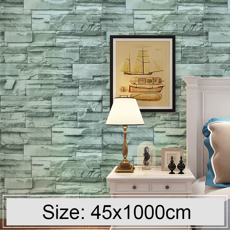Green Brick Creative 3D Stone Brick Decoration Wallpaper Stickers Bedroom Living Room Wall Waterproof Wallpaper Roll, Size: 45 x 1000cm by bashfashion
