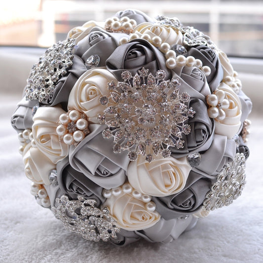 Wedding Holding Pearl Diamond Flowers Bridal Bouquet Accessories Bridesmaid Rhinestone Party Wedding Decoration Supplies, Diameter: 20cm(Grey) by bashfashion