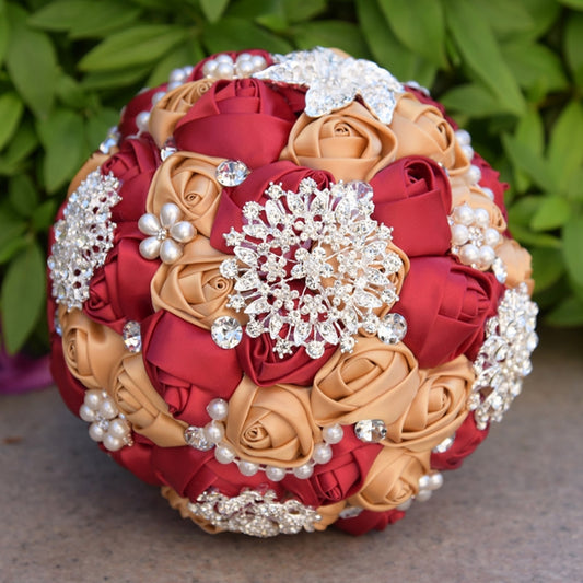 Wedding Holding Pearl Diamond Flowers Bridal Bouquet Accessories Bridesmaid Rhinestone Party Wedding Decoration Supplies, Diameter: 20cm(Red) by bashfashion