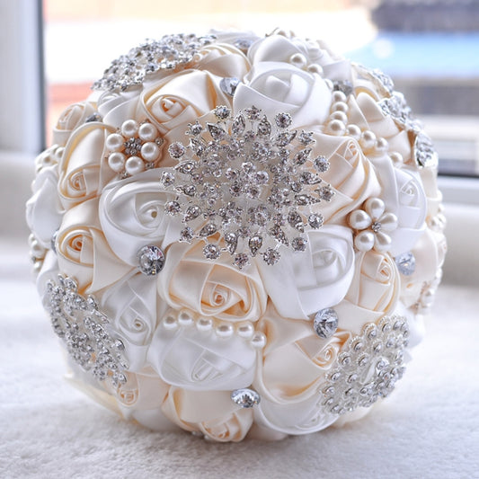 Wedding Holding Pearl Diamond Flowers Bridal Bouquet Accessories Bridesmaid Rhinestone Party Wedding Decoration Supplies, Diameter: 20cm by bashfashion