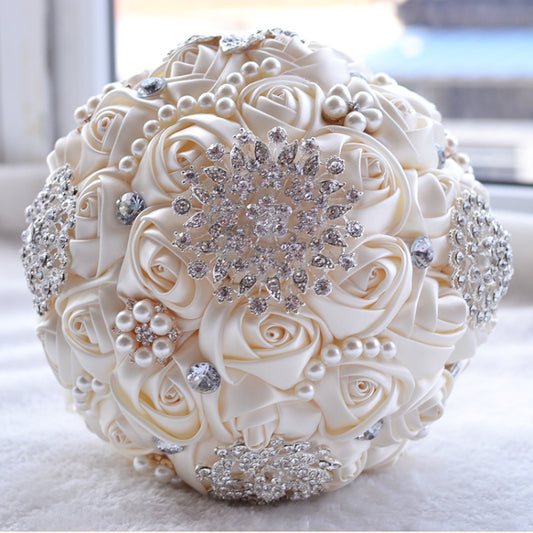 Wedding Holding Pearl Diamond Flowers Bridal Bouquet Accessories Bridesmaid Rhinestone Party Wedding Decoration Supplies, Diameter: 20cm by bashfashion