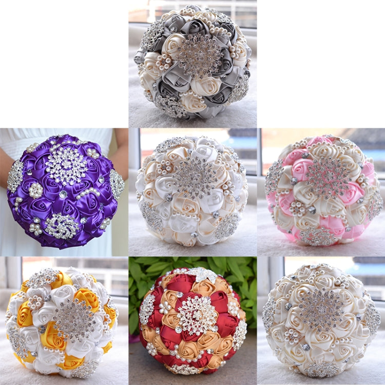 Wedding Holding Pearl Diamond Flowers Bridal Bouquet Accessories Bridesmaid Rhinestone Party Wedding Decoration Supplies, Diameter: 20cm by bashfashion