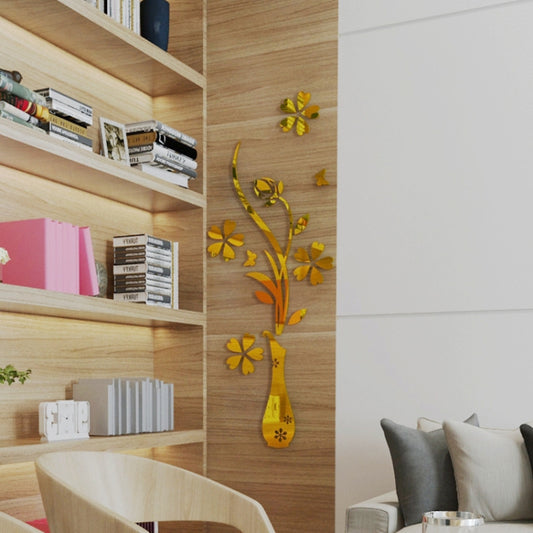 Creative 3D Vase Style Mirror DIY Wall Sticker Set, Size: 40*60cm(Gold) by bashfashion
