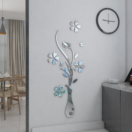 Creative 3D Vase Style Mirror DIY Wall Sticker Set, Size: 40*60cm(Silver) by bashfashion