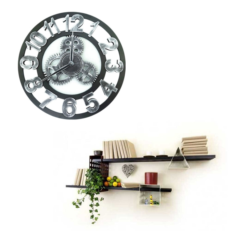 Retro Wooden Round Single-sided Gear Clock Number Wall Clock, Diameter: 45cm (Silver) by bashfashion