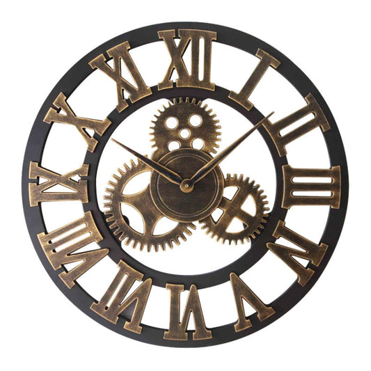 Retro Wooden Round Single-sided Gear Clock Rome Number Wall Clock, Diameter: 45cm (Gold) by bashfashion