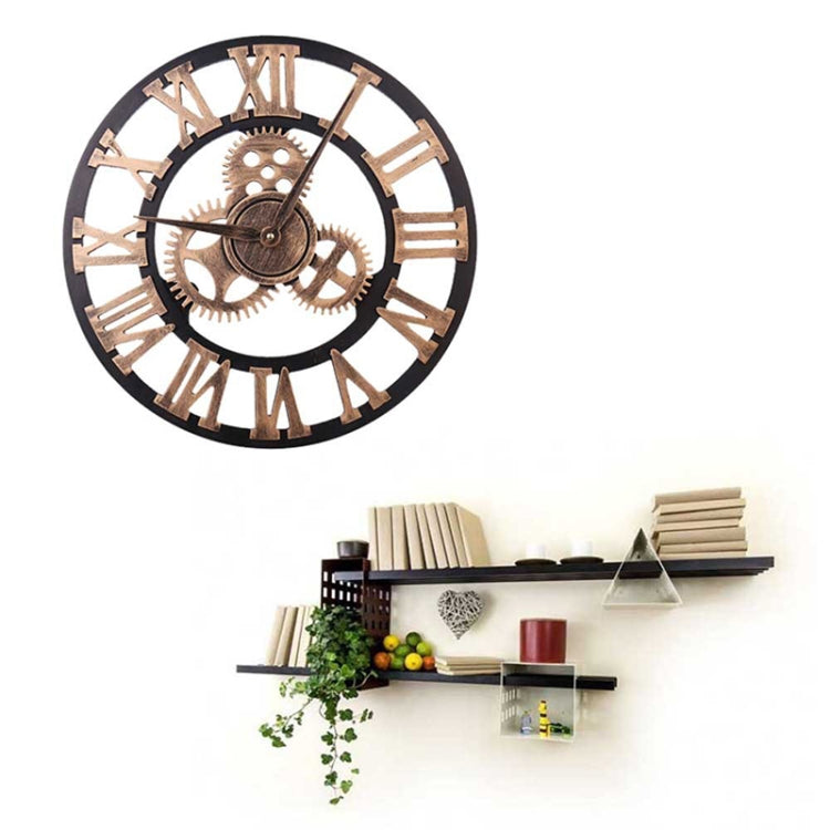 Retro Wooden Round Single-sided Gear Clock Rome Number Wall Clock, Diameter: 70cm(Gold) by bashfashion