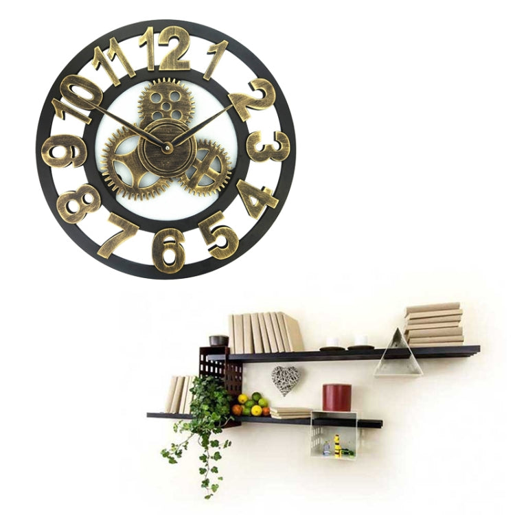 Retro Wooden Round Single-sided Gear Clock Number Wall Clock, Diameter: 58cm (Gold) by bashfashion
