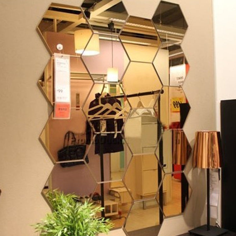 12 PCS 3D Hexagonal Mirror Wall Stickers Set, Size: 10*10cm(Gold) by bashfashion